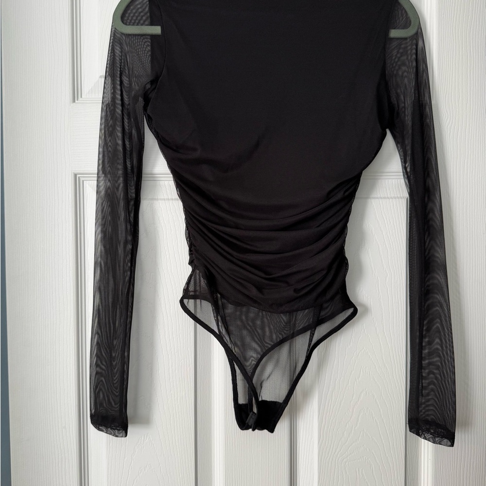 Lulu's Black Mesh Sleeve Bodysuit